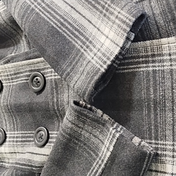 Old Navy Wool Blend Lined Double Breasted Plaid Pea Coat Jacket Medium - Picture 12 of 14